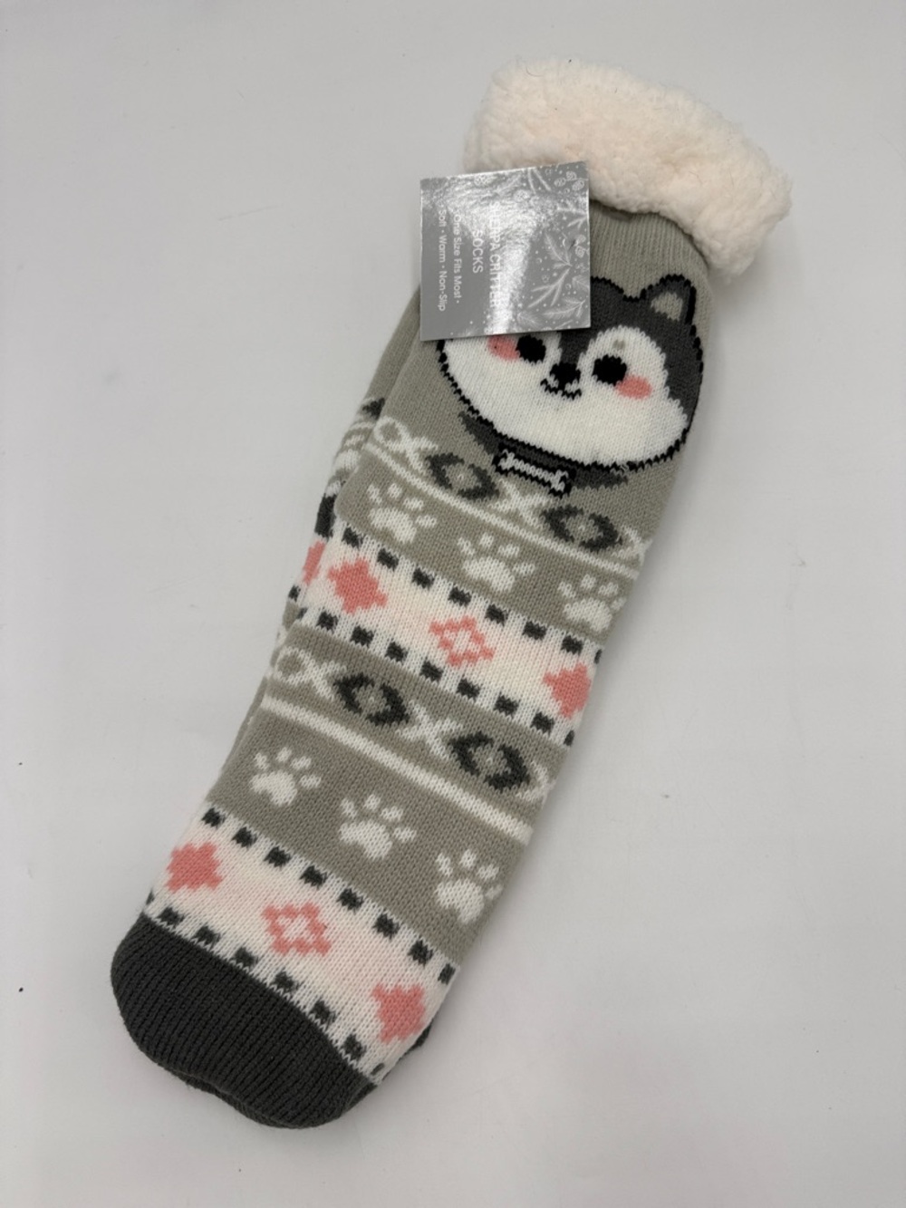 Sherpa Critter Dog Slipper Socks Cozy Fleece Lined NWT